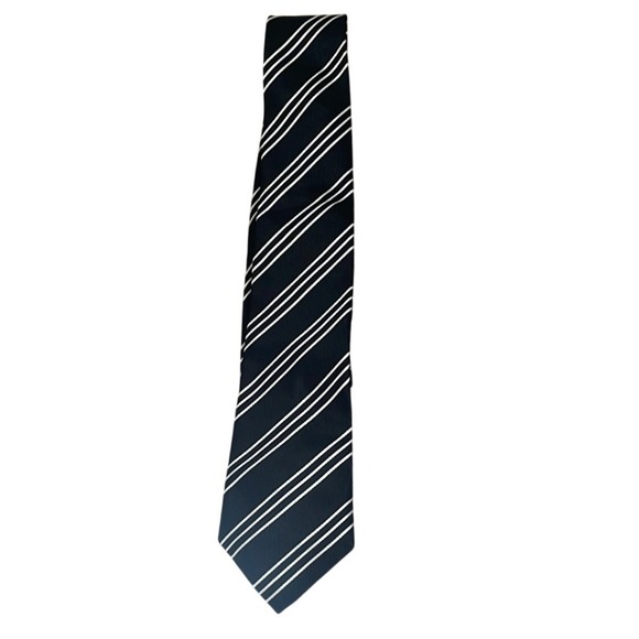 Feraricci‎ Black Necktie White Striped Business Career Professional - Picture 1 of 5